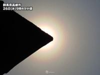 黄砂で霞んだ花粉光環が出現　強風で花粉の大量飛散に要注意