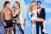 ‘White Lotus’ star Patrick Schwarzenegger strips down with fiancée Abby Champion for Skims photoshoot