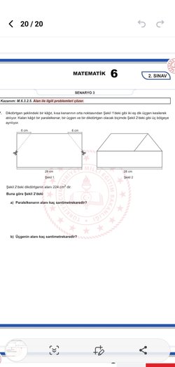 Parelelkenarın alanı kaç santimetrekaredir?
