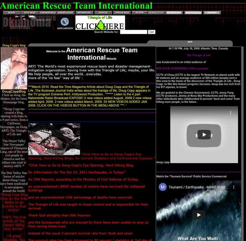 "Uluslararası Amerikan Kurtarma Takımı" sitesinin ana sayfasının giriş kısmı (4 Kasım 2020'de erişildi.)