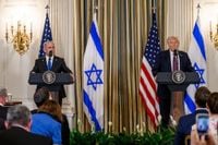 President Donald Trump and Israeli Prime Minister Benjamin Netanyahu hold a joint press conference announcing the U.S. peace plan for Gaza