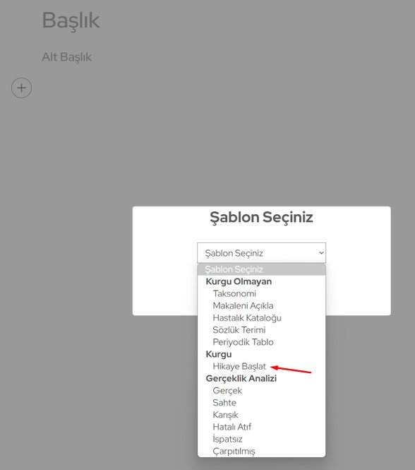 İstediğiniz şablonu seçebilirsiniz; ama konumuzla ilgili olarak "Hikaye Başlat"ı seçin.