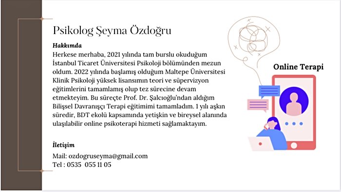 Online ve Yüzyüze Erişilebilir Yetişkin Psikoterapi - Psk.Şeyma Özdoğru