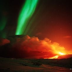 Volcano and Aurora in Iceland