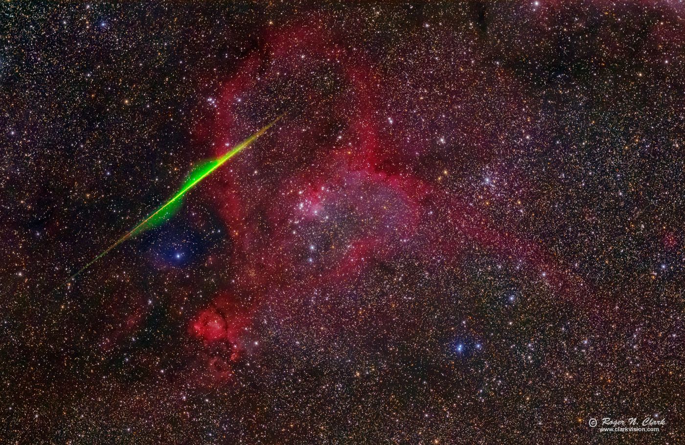  Spiral Meteor through the Heart Nebula 