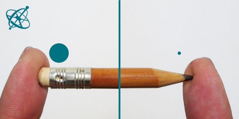 Her iki uçtaki kuvvet de aynıdır ancak kalemin sivri ucu daha farklı hissettirir. Bunun sebebi, kalemin ucundaki kuvvetin çok daha küçük bir alana dağılmasıdır.