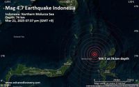 Séisme modéré mag. 4.7 - Northern Molucca Sea, vendredi, 21 mars 2025, à 19:37 (GMT +9)