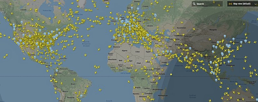 Burada gördüğünüz 1 Ağustos 2019'da anlık uçak trafiğini gösteren bir haritadır.