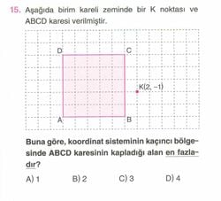 Koordinat sisteminin kaçıncı bölgesinde ABCD karesinin kapladığı alan en fazladır?
