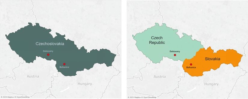 Çekoslovakya ile Çek Cumhuriyeti ve Slovakya