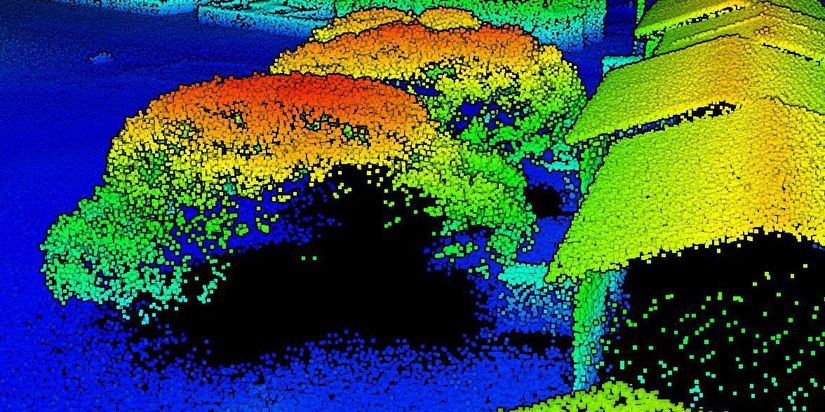 Ağaçların ve Binaların Yükseklik Modelini Oluşturan LIDAR Nokta Bulutu Örneği