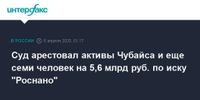 Суд арестовал активы Чубайса и еще семи человек на 5,6 млрд руб. по иску 