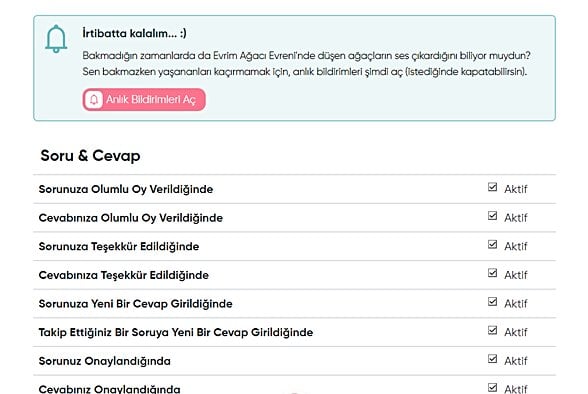 Bildirim Ayarları Sekmesi
