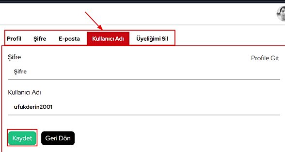 Açılan sayfada "Kullanıcı Adı" sekmesine tıklayın. Şifrenizi ve istediğiniz kullanıcı adını yazdıktan sonra değişikleri kaydedin.