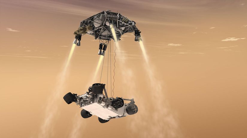 Curiosity'nin inişi için kullanılan "gökyüzü vinci"