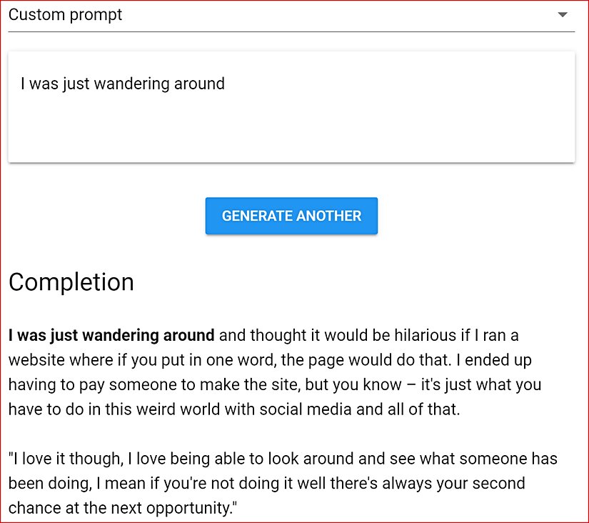 Talk To Transformer tarafından oluşturulan örnek bir hikaye