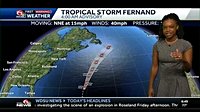 Tropical Storm Fernand moving north in the Atlantic