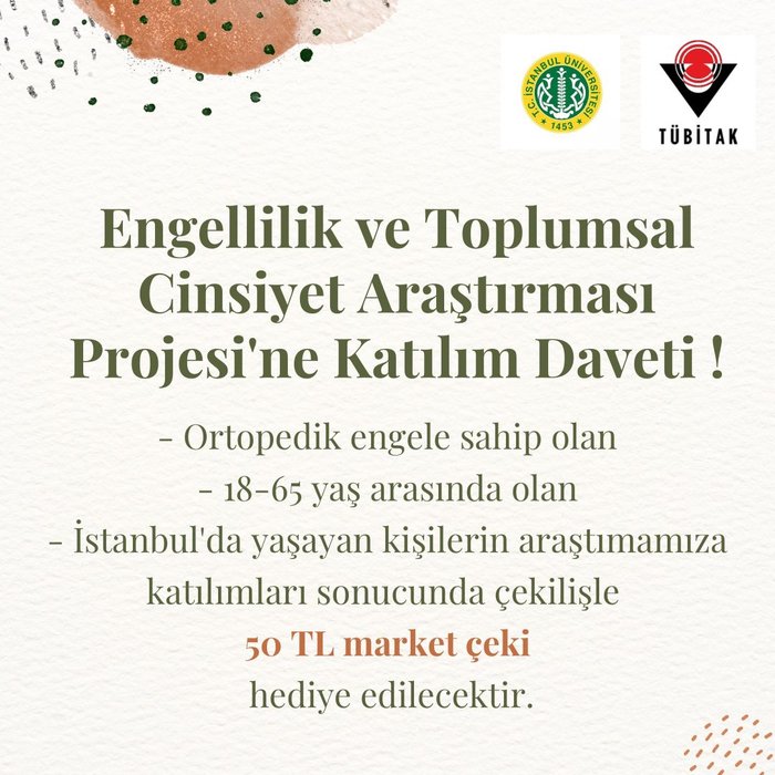 Engellilik ve Toplumsal Cinsiyet - TÜBİTAK Araştırmamıza Katılmak İster misiniz?