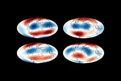 Dünya’nın Manyetik Alanını Derinlerdeki Dev Sıcak Kaya “Blob”ları Şekillendiriyor.