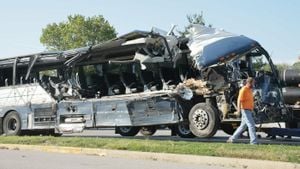 Bus Crashes Into Bank After Collision With Car