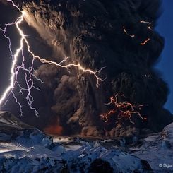 Ash and Lightning Above an Icelandic Volcano