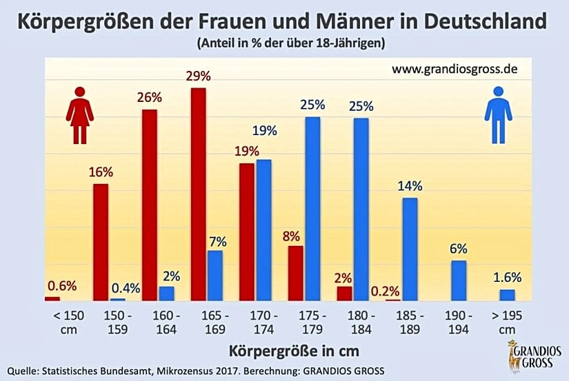 Almanya Federal İstatistik Dairesi, 2017, 18 yaş üstü tüm bireylerin vücut ölçüleri  ham verisi