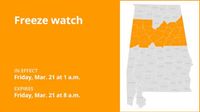 Update: Freeze watch for Alabama for Friday