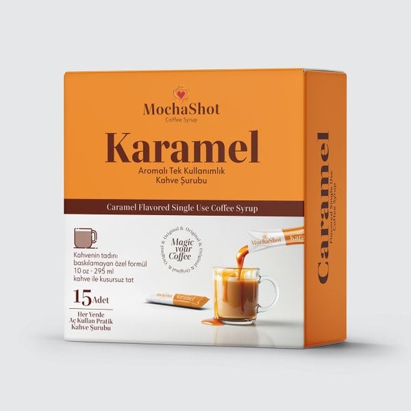 Mocha Shot Karamel Aromalı Tek Kullanımlık Kahve Şurubu 20 ml x 15 Adet