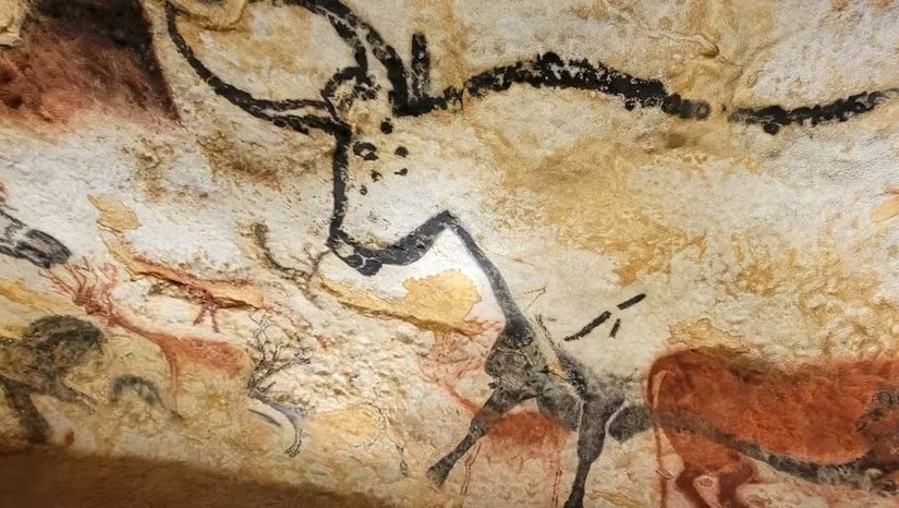 Fransa'daki Lascaux Mağarası'ndan bir boğa resmi.