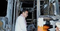 A passenger bus in northern India catches fire and burns at least 20 people to death