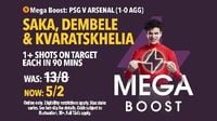 Get Saka, Dembele & Kvaratskhelia all 1+ shot on target tonight at 5/2 with Tote