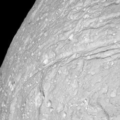 Cratered Cliffs of Ice on Saturn's Tethys