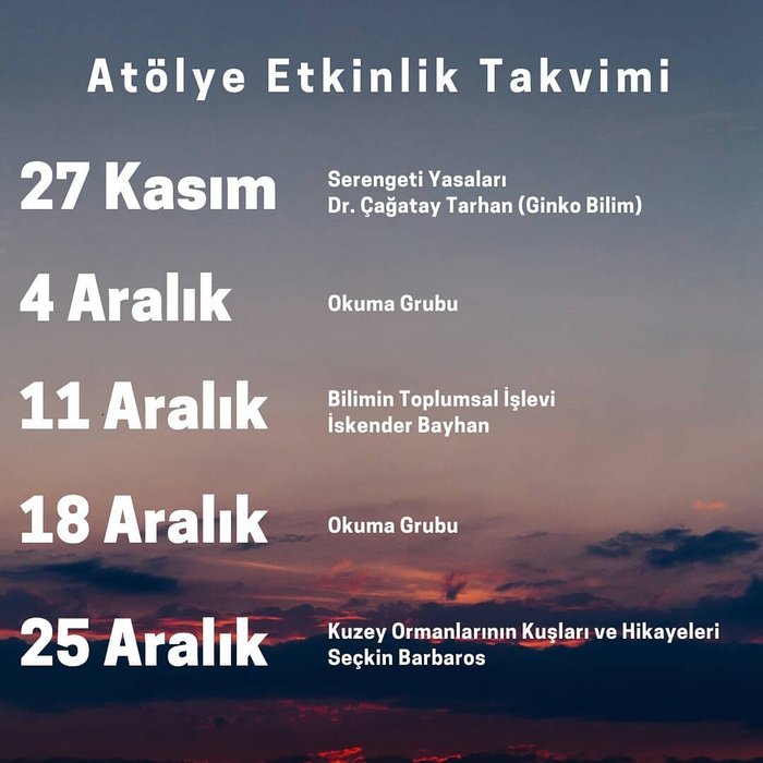 Pangaltı Evrim Atölyesi 27 Kasım - 25 Aralık Tarihleri Arası Etkinlikleri