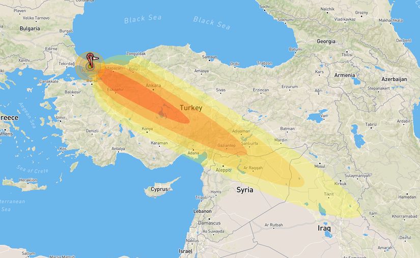 Tsar Bombası'ndan yayılacak nükleer serpintinin etki alanı