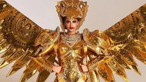 Rhea Singha Shines As The Golden Bird At Miss Universe 2024