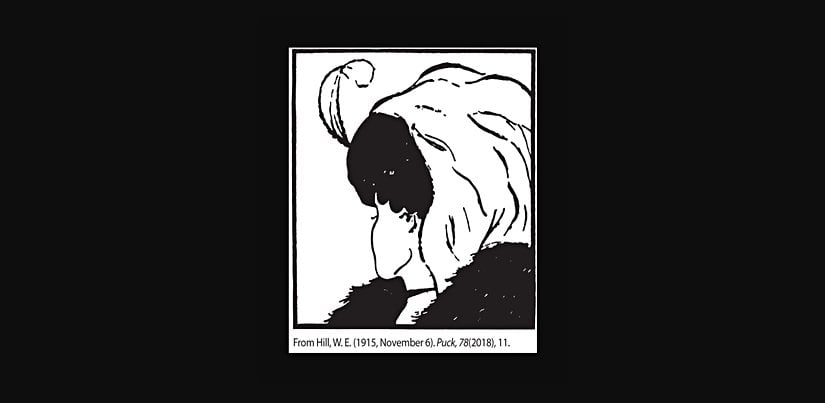 Gestalt kuramına uygun "yaşlı kadın - genç kadın" fotoğrafı  ( From Hill, W.E. (1915, November 6). Puck, 78(2018), 11.