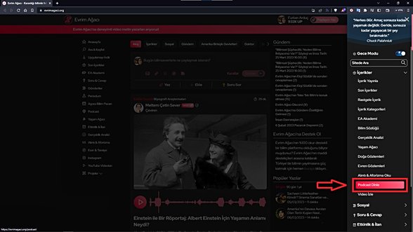 "Podcast Dinle" seçeneğine tıklayın.