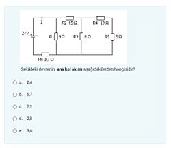 Şekildeki devrenin ana kol akımı kaçtır?