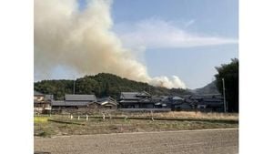 Mountain Fire Breaks Out In Imabari City, Ehime Prefecture