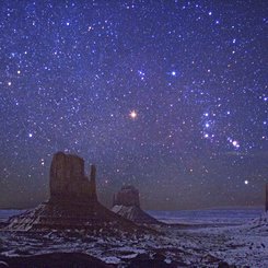 Mars and Orion Over Monument Valley