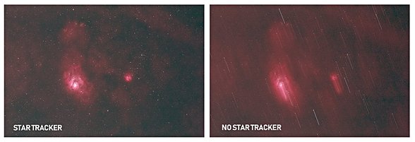 Sırasıyla yıldız izleyici kullanılarak ve kullanılmadan çekilen fotoğraflar. Görülebileceği üzere yıldız izleyici kullanılmadan yapılan çekimde yıldız izleri oluşmuş iken diğer fotoğrafta herhangi bir sorun yoktur.