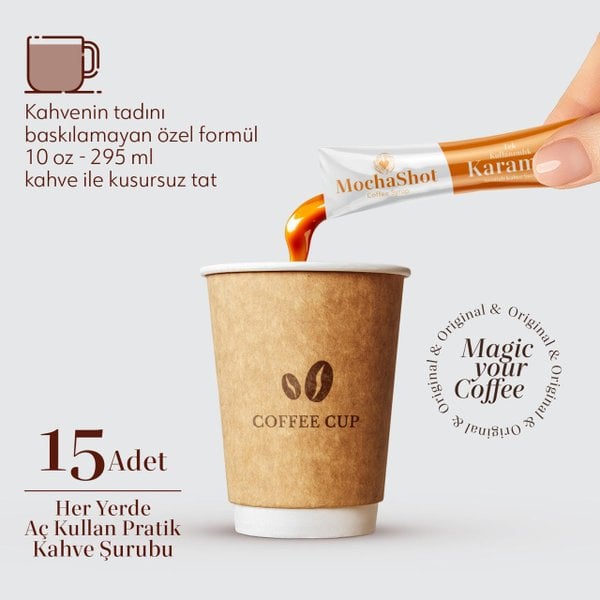 Mocha Shot Karamel Aromalı Tek Kullanımlık Kahve Şurubu 20 ml x 15 Adet