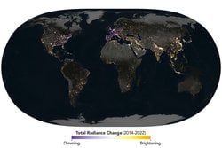 NASA Verileri 2014-2022 Arası Yapay Işık Kirliliğini Haritaladı.