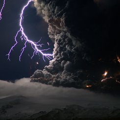 Ash and Lightning Above an Icelandic Volcano
