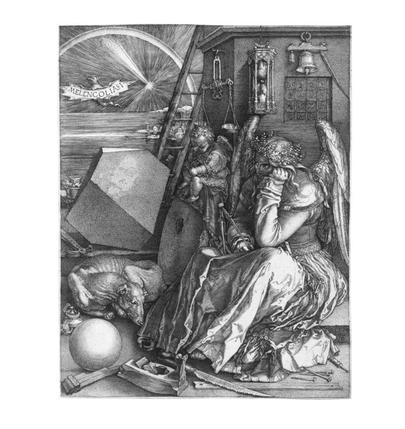 Albrecht Dürer'in Melencolia adlı gravürü.