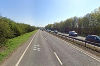 A14 CLOSED after serious crash causes vehicle fire