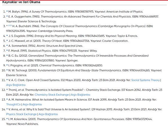 Yazının "Kaynaklar ve İleri Okuma" kısmından bir bölüm.