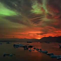  Aurora and Volcanic Light Pillar 