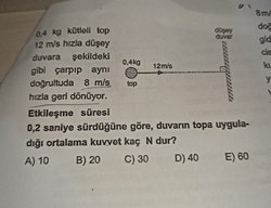 Duvarın topa uyguladığı kuvvet ne kadardır?