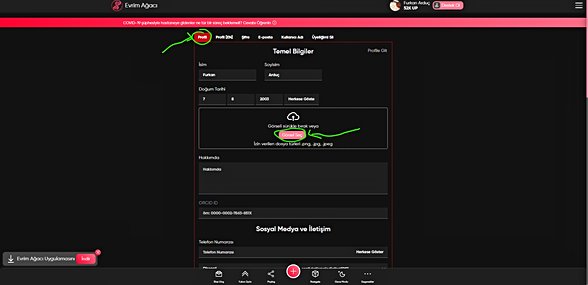 Profil sekmesinden "Görsel Seç" butonuna basarak indirmiş olduğunuz görseli dosyalarınızdan seçerek yükleyebilirsiniz veya indirmiş olduğunuz görseli sürükleyip bırakabilirsiniz.